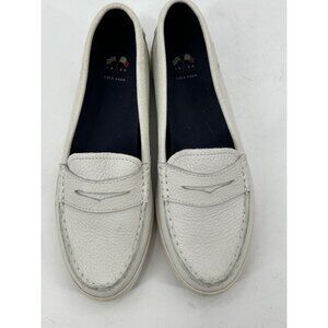 Cole Haan Women's White Leather pebbled Penny Loafer Slip On Textured Summer 8B